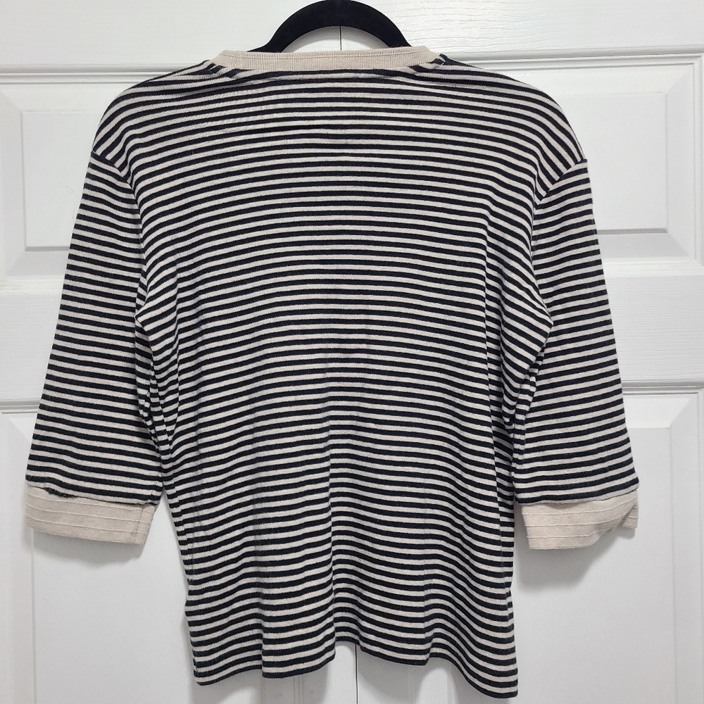 Lauren Ralph Lauren Cream and Black Striped Knit‎ Top - Picture 2 of 10
